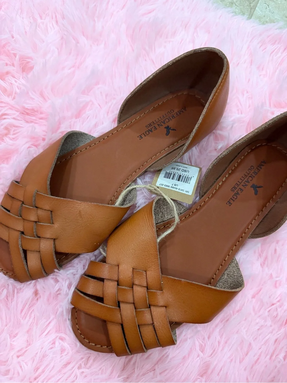 American Eagle Outfitters Tan Woven Leather D'Orsay Flats size 7 - Picture 1 of 11